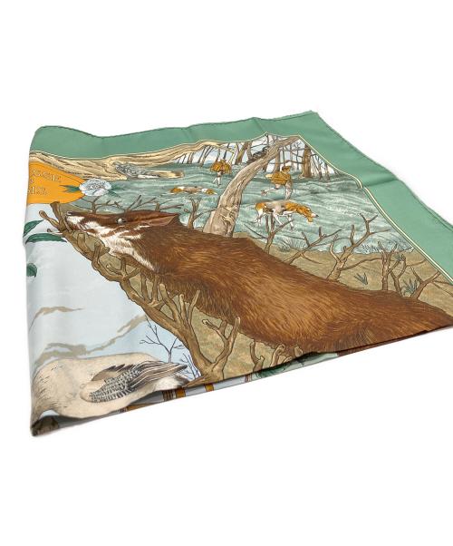 HERMES（エルメス）HERMES (エルメス) シルクスカーフ グリーン×ブラウンの古着・服飾アイテム