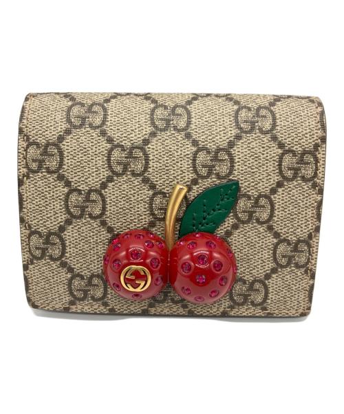GUCCI（グッチ）GUCCI (グッチ) GGスプリーム チェリー コンパクトウォレット ブラウンの古着・服飾アイテム