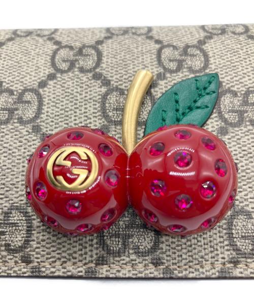 GUCCI（グッチ）GUCCI (グッチ) GGスプリーム チェリー コンパクトウォレット ブラウンの古着・服飾アイテム