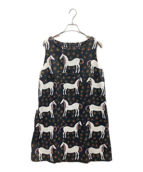 marimekko（マリメッコ）marimekko (マリメッコ) ノースリーブ・キャミソールワンピース ブラック×ホワイト サイズ:38の古着・服飾アイテム