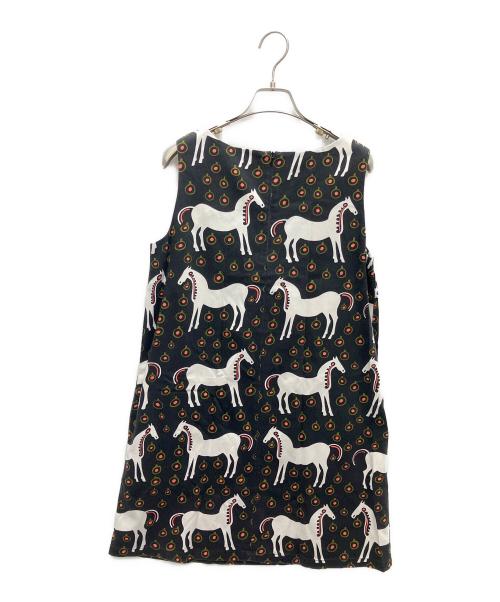 marimekko（マリメッコ）marimekko (マリメッコ) ノースリーブ・キャミソールワンピース ブラック×ホワイト サイズ:38の古着・服飾アイテム
