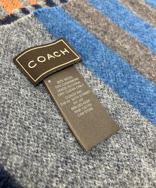 COACH（コーチ）COACH (コーチ) マフラー グレー×ネイビーの古着・服飾アイテム