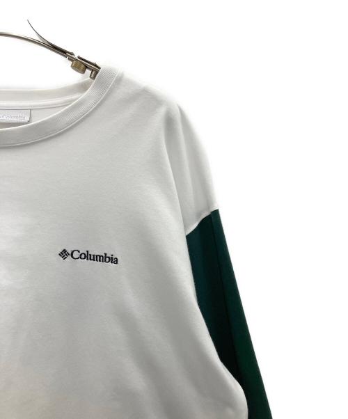 Columbia（コロンビア）Columbia (コロンビア) 長袖カットソー ホワイト×グリーン サイズ:Ｌの古着・服飾アイテム