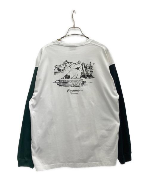 Columbia（コロンビア）Columbia (コロンビア) 長袖カットソー ホワイト×グリーン サイズ:Ｌの古着・服飾アイテム