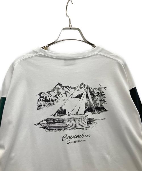 Columbia（コロンビア）Columbia (コロンビア) 長袖カットソー ホワイト×グリーン サイズ:Ｌの古着・服飾アイテム