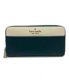 Kate Spade（ケイトスペード）の古着「ステイシー カラーブロック ラージ コンチネンタル ウォレット」｜グリーン×ベージュ