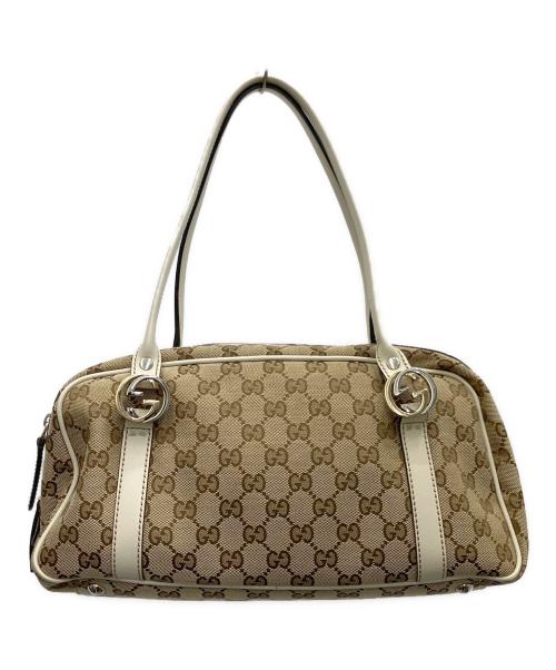 GUCCI（グッチ）GUCCI (グッチ) ハンドバッグ ブラウン×ベージュの古着・服飾アイテム
