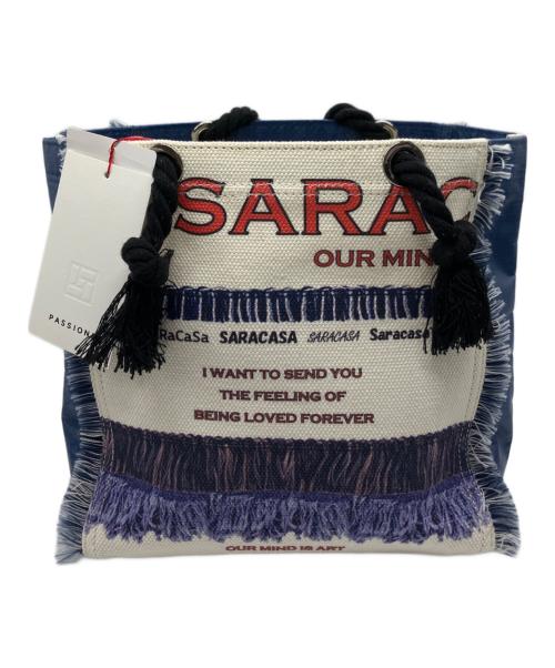 SARACASA（サラカーサ）SARACASA (サラカーサ) ハンドバッグ アイボリー×ブルーの古着・服飾アイテム