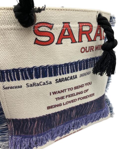 SARACASA（サラカーサ）SARACASA (サラカーサ) ハンドバッグ アイボリー×ブルーの古着・服飾アイテム