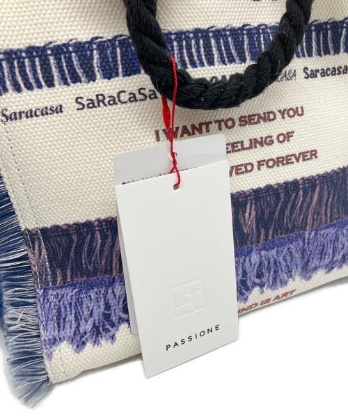 SARACASA（サラカーサ）SARACASA (サラカーサ) ハンドバッグ アイボリー×ブルーの古着・服飾アイテム