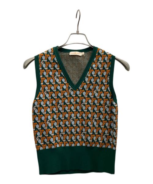 TORY BURCH（トリーバーチ）TORY BURCH (トリーバーチ) ニットベスト グリーン×オレンジ サイズ:XSの古着・服飾アイテム