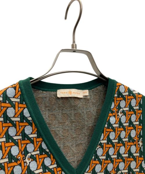 TORY BURCH（トリーバーチ）TORY BURCH (トリーバーチ) ニットベスト グリーン×オレンジ サイズ:XSの古着・服飾アイテム