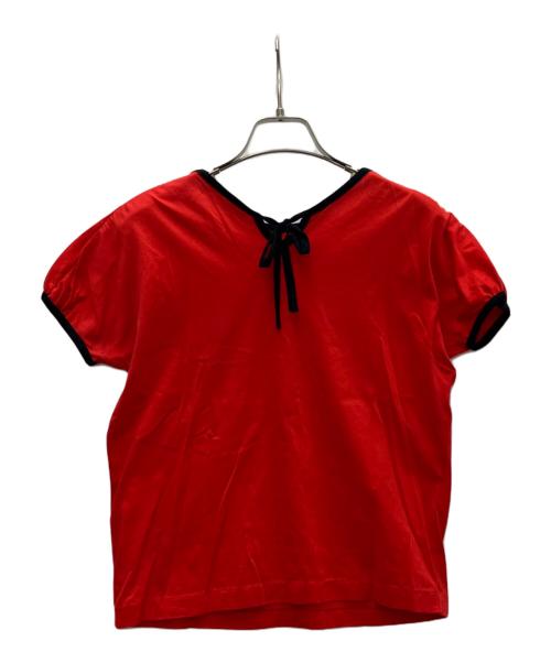 Yves Saint Laurent（イヴサンローラン）Yves Saint Laurent (イヴサンローラン) 半袖カットソー レッド×ブラック サイズ:Mの古着・服飾アイテム