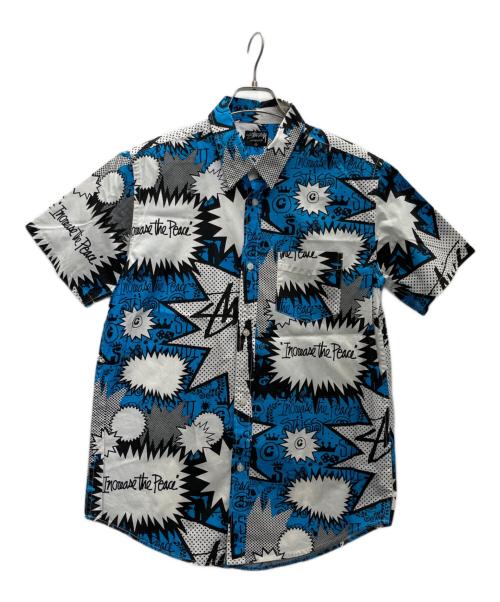 stussy（ステューシー）stussy (ステューシー) 半袖シャツ ホワイト×ブルー サイズ:Sの古着・服飾アイテム