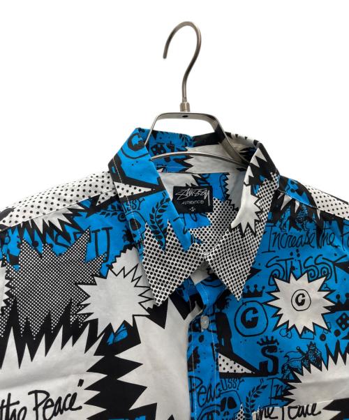 stussy（ステューシー）stussy (ステューシー) 半袖シャツ ホワイト×ブルー サイズ:Sの古着・服飾アイテム