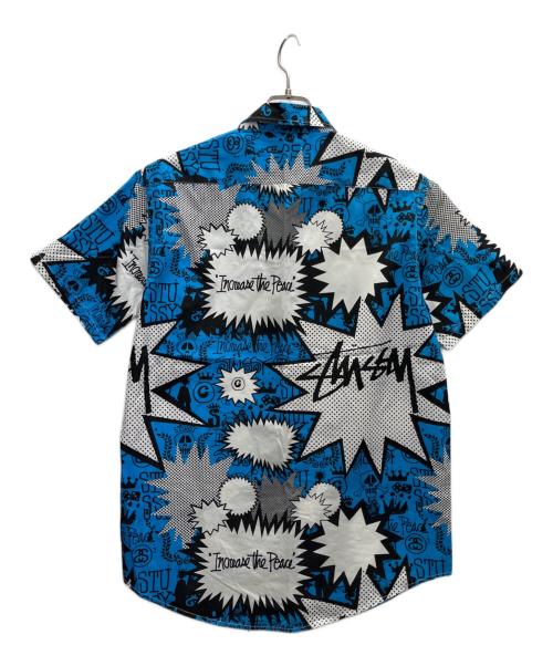 stussy（ステューシー）stussy (ステューシー) 半袖シャツ ホワイト×ブルー サイズ:Sの古着・服飾アイテム