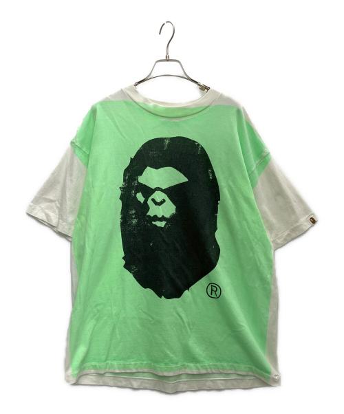 SAINT MICHAEL（セントマイケル）SAINT MICHAEL (セントマイケル) A BATHING APE (アベイシングエイプ) 半袖Tシャツ ホワイト×グリーン サイズ:Lの古着・服飾アイテム