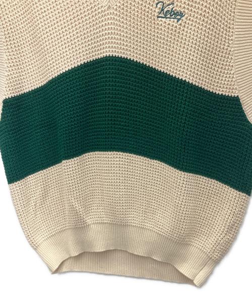 KEBOZ（ケボズ）KEBOZ (ケボズ) ニットベスト グリーン×ベージュ サイズ:Lの古着・服飾アイテム