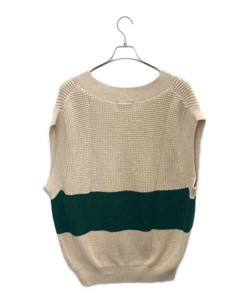 KEBOZ（ケボズ）KEBOZ (ケボズ) ニットベスト グリーン×ベージュ サイズ:Lの古着・服飾アイテム