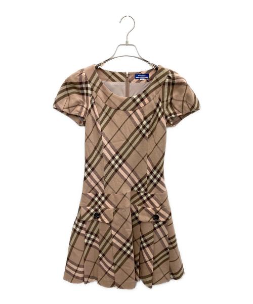 BURBERRY BLUE LABEL（バーバリー ブルー レーベル）BURBERRY BLUE LABEL (バーバリー ブルー レーベル) ノースリーブ・キャミソールワンピース ピンク×ブラウン サイズ:SIZE38の古着・服飾アイテム