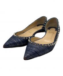 Christian Louboutin（クリスチャン・ルブタン）の古着「スタッズフラットパンプス」｜ネイビー