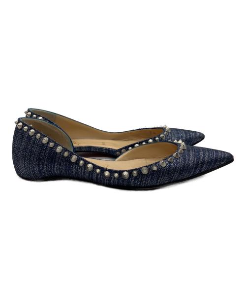 Christian Louboutin（クリスチャン・ルブタン）Christian Louboutin (クリスチャン・ルブタン) スタッズフラットパンプス ネイビー サイズ:371/2の古着・服飾アイテム