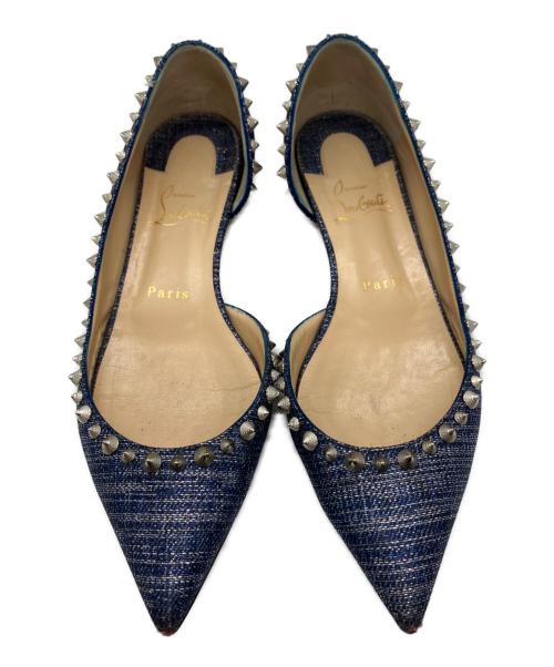 Christian Louboutin（クリスチャン・ルブタン）Christian Louboutin (クリスチャン・ルブタン) スタッズフラットパンプス ネイビー サイズ:371/2の古着・服飾アイテム
