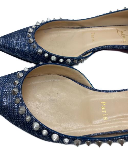 Christian Louboutin（クリスチャン・ルブタン）Christian Louboutin (クリスチャン・ルブタン) スタッズフラットパンプス ネイビー サイズ:371/2の古着・服飾アイテム