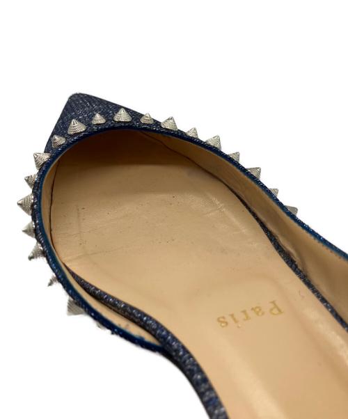 Christian Louboutin（クリスチャン・ルブタン）Christian Louboutin (クリスチャン・ルブタン) スタッズフラットパンプス ネイビー サイズ:371/2の古着・服飾アイテム