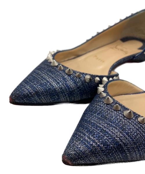 Christian Louboutin（クリスチャン・ルブタン）Christian Louboutin (クリスチャン・ルブタン) スタッズフラットパンプス ネイビー サイズ:371/2の古着・服飾アイテム