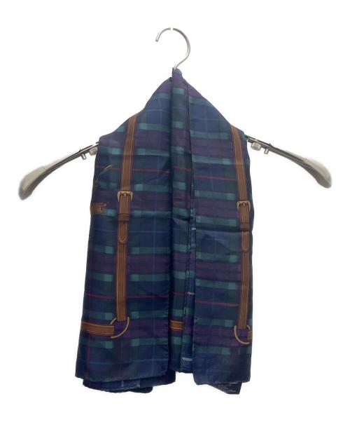 POLO RALPH LAUREN（ポロ・ラルフローレン）POLO RALPH LAUREN (ポロ・ラルフローレン) シルクスカーフ ネイビー×パープルの古着・服飾アイテム