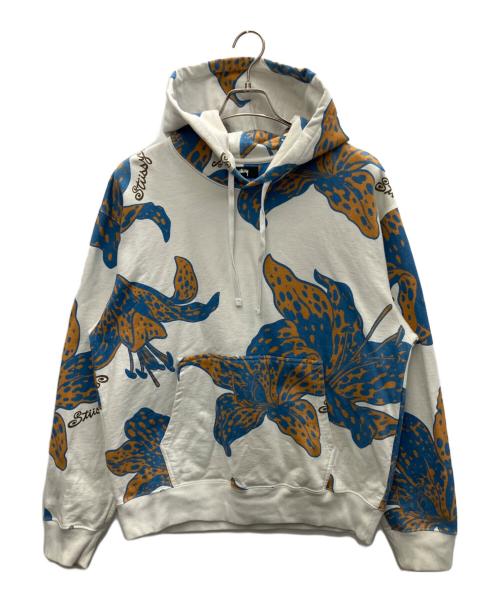 stussy（ステューシー）stussy (ステューシー) パーカー ブルー×ホワイト サイズ:Lの古着・服飾アイテム