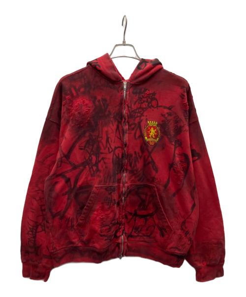 BALENCIAGA（バレンシアガ）BALENCIAGA (バレンシアガ) グラフィックペイントスケータージップアップパーカー レッド サイズ:Mの古着・服飾アイテム