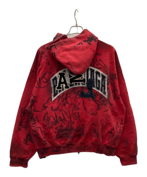 BALENCIAGA（バレンシアガ）BALENCIAGA (バレンシアガ) グラフィックペイントスケータージップアップパーカー レッド サイズ:Mの古着・服飾アイテム
