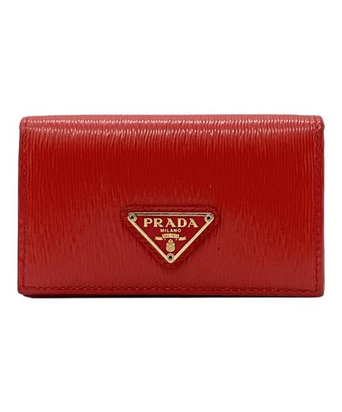 PRADA（プラダ）PRADA (プラダ) カードケース 三角プレート レッドの古着・服飾アイテム