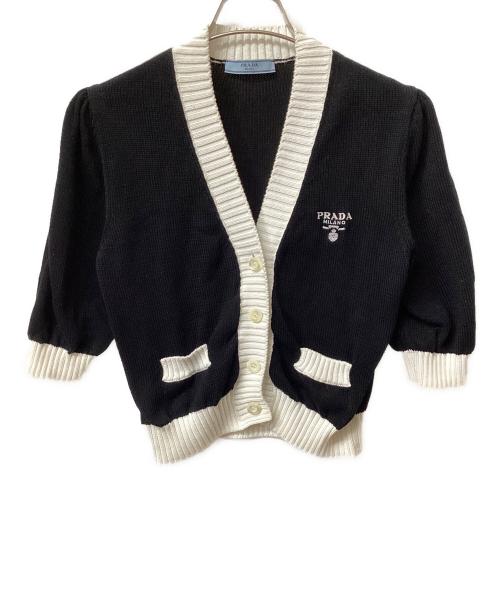PRADA（プラダ）PRADA (プラダ) クロップドカーディガン ブラック×ホワイト サイズ:40の古着・服飾アイテム