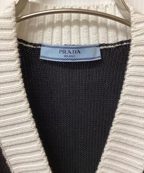 PRADA（プラダ）PRADA (プラダ) クロップドカーディガン ブラック×ホワイト サイズ:40の古着・服飾アイテム