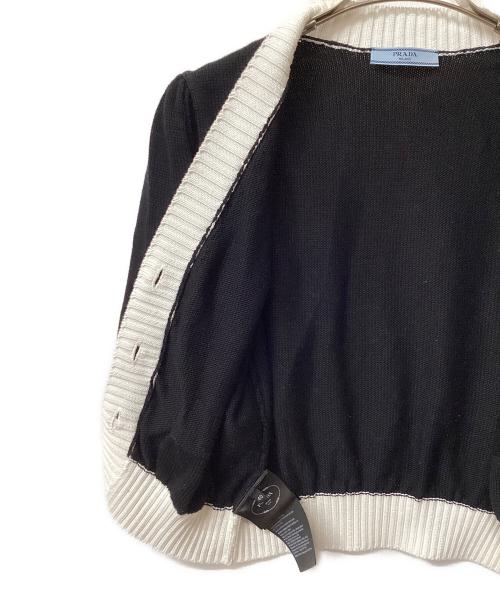 PRADA（プラダ）PRADA (プラダ) クロップドカーディガン ブラック×ホワイト サイズ:40の古着・服飾アイテム