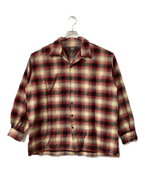 RRL（ダブルアールエル）RRL (ダブルアールエル) ウールオープンカラーシャツ レッド×ベージュ サイズ:Lの古着・服飾アイテム