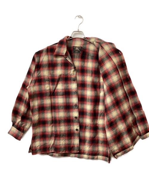 RRL（ダブルアールエル）RRL (ダブルアールエル) ウールオープンカラーシャツ レッド×ベージュ サイズ:Lの古着・服飾アイテム