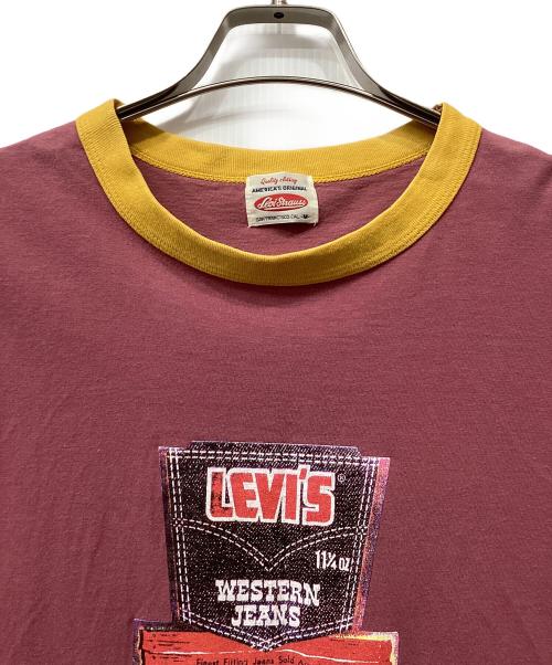 LEVI'S（リーバイス）LEVI'S (リーバイス) 半袖カットソー リンガーネック ワインレッド×イエロー サイズ:Mの古着・服飾アイテム