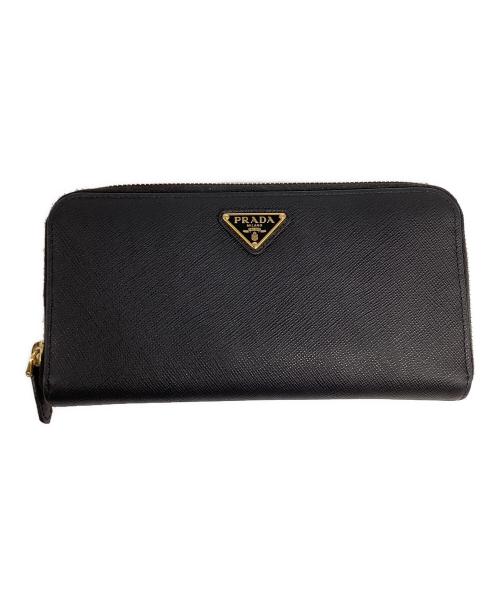 PRADA（プラダ）PRADA (プラダ) ジップアラウンド長財布 トライアングル ブラックの古着・服飾アイテム