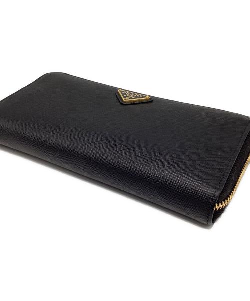 PRADA（プラダ）PRADA (プラダ) ジップアラウンド長財布 トライアングル ブラックの古着・服飾アイテム