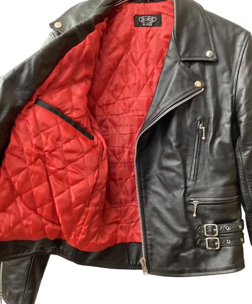 HORN WORKS（ホーンワークス）HORN WORKS (ホーンワークス) レザーダブルライダースジャケット ブラック サイズ:Lの古着・服飾アイテム