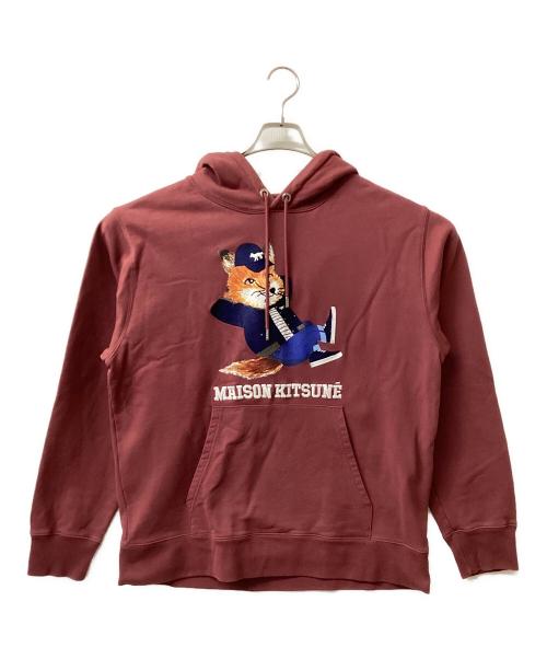 maison kitsune（メゾンキツネ）maison kitsune (メゾンキツネ) DRESSED FOX PRINT RELAXED HOODIE ワインレッド サイズ:Freeの古着・服飾アイテム