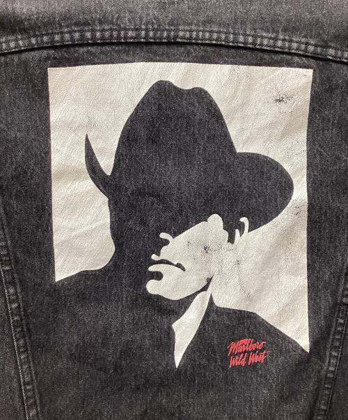 Marlboro Wind West（マールボロワイルドウエスト）Marlboro Wind West (マールボロワイルドウエスト) デニムジャケット カウボーイプリント ブラック サイズ:Lの古着・服飾アイテム