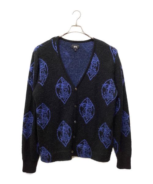stussy（ステューシー）stussy (ステューシー) 総柄カーディガン ブラック×ブルー サイズ:Ｌの古着・服飾アイテム