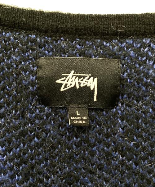 stussy（ステューシー）stussy (ステューシー) 総柄カーディガン ブラック×ブルー サイズ:Ｌの古着・服飾アイテム