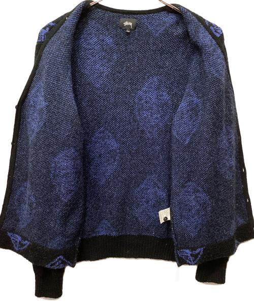 stussy（ステューシー）stussy (ステューシー) 総柄カーディガン ブラック×ブルー サイズ:Ｌの古着・服飾アイテム