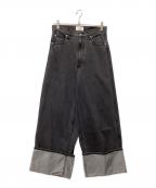 soerteソエルテ）の古着「ワイドストレートロールアップデニム」｜ブラック